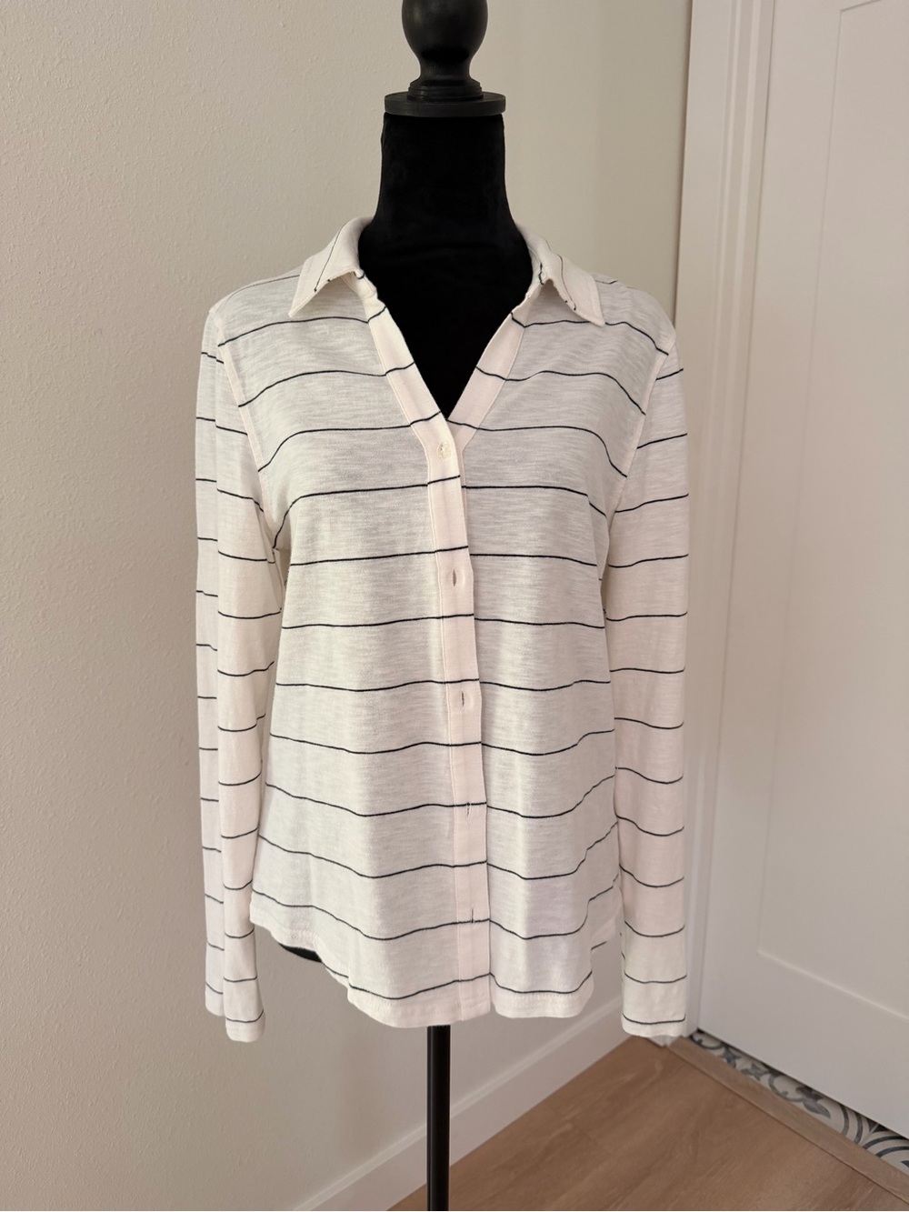 Thread & Supply White Button-Down Shirt with Black Stripes